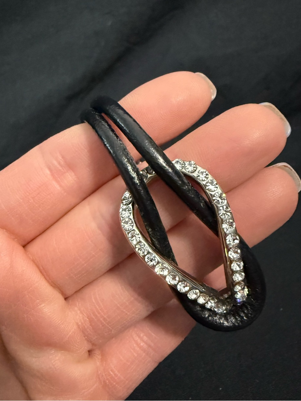 Magnetic Rhinestone Interlocking Cord Bracelet Black/Silver - Picture 3 of 4